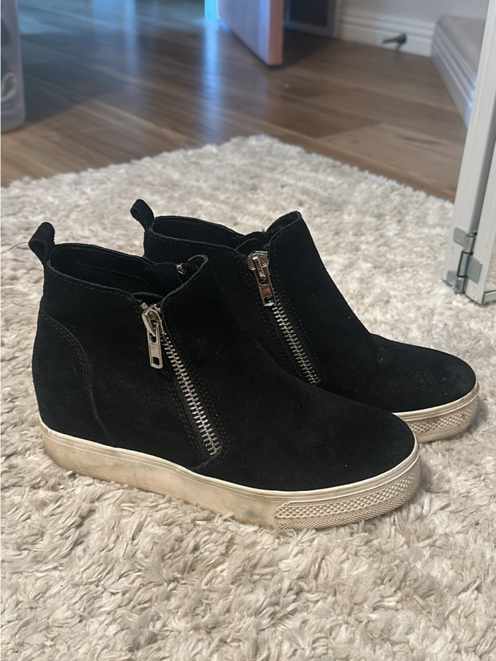 Steve Madden Black Suede Wedge Zip Booties